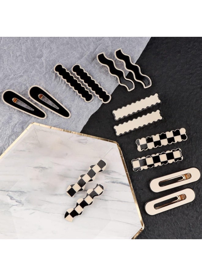 ChicAbode 14 PCS No Bend Hair Clips, Black & White Checker Hair Barrettes, No Crease Duckbill Hairpins, Geometric Wave Styling Clips, Minimalist Hair Accessories for Women & Girls - Image 4
